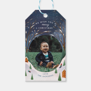 Snowy Village Winter Scene Christmas Photo Gift Tags