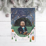 Snowy Village Winter Scene Christmas Photo Holiday Card<br><div class="desc">Original illustration of a snowy hillside village to surround your cute photo. Customise further to add more text or more photos to the back side.</div>