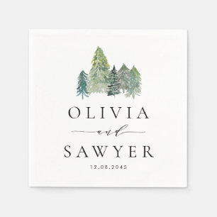 Snowy Watercolor Evergreen Forest Wedding Party Napkin