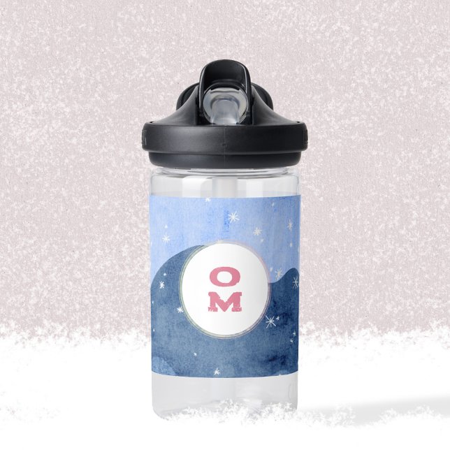 Snowy Watercolor Kids Monogram Keepsake Water Bottle (Sweet Snowy Watercolor Winter Landscape Monogram Water Bottle ©Susanne Sachers - Sunny Mind 🌞)