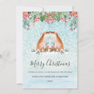 Snowy Watercolor Pine Tree Winter Animals Holiday Card