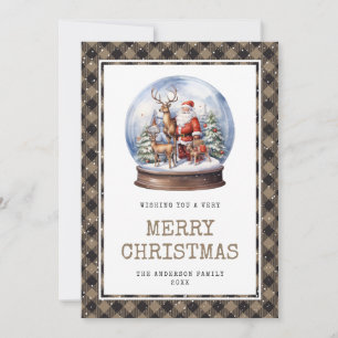 Snowy Watercolor Santa Plaid Merry Christmas Card