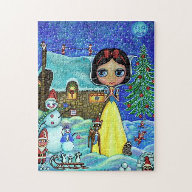 Snowy White Christmas Big Eye Doll Deer Elves Cute Jigsaw Puzzle (Vertical)
