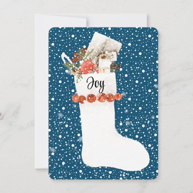 Snowy White Christmas Stocking with JOY, Editable (Front)
