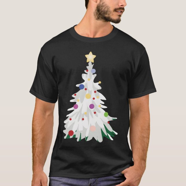 Snowy white Christmas tree with a star ornaments f T-Shirt (Front)