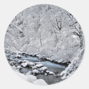 Snowy white creek scenic, Oregon Classic Round Sticker