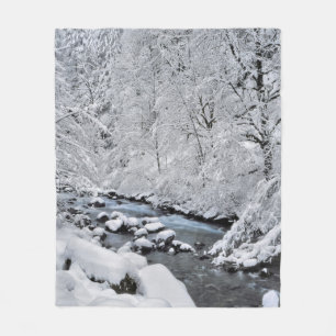 Snowy white creek scenic, Oregon Fleece Blanket