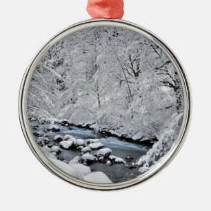 Snowy white creek scenic, Oregon Metal Tree Decoration