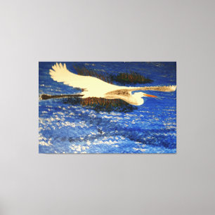Snowy white egret "estuary" canvas print