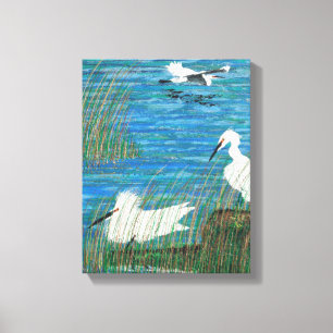 Snowy white egret "estuary" canvas print