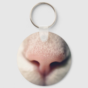 Snowy White Kitty Button Keychain