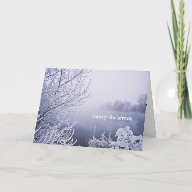 Snowy White Lake Scene Christmas Card (Front)
