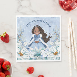 Snowy Winter African American Princess Birthday Napkin