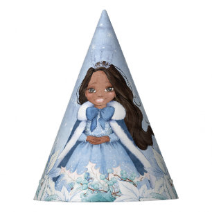 Snowy Winter African American Princess Party Hat