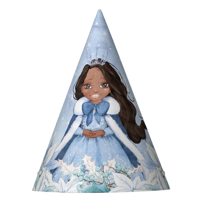 Snowy Winter African American Princess Party Hat (Front)
