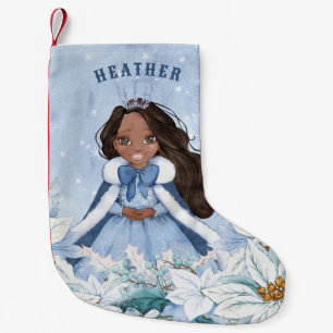 Snowy Winter African American Princess Small Christmas Stocking