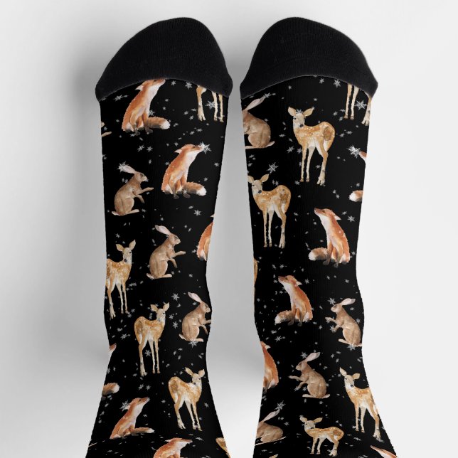 Snowy Winter Animals Fox Doe & Hare Socks (Top)
