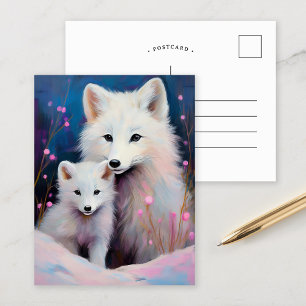 Snowy Winter Arctic Fox Modern Art Postcard