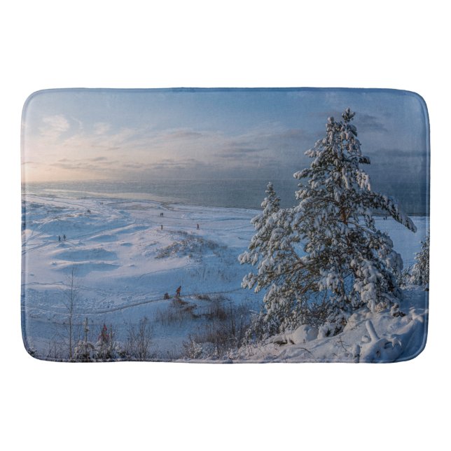 Snowy winter Baltic sea coast Bath Mat (Front)
