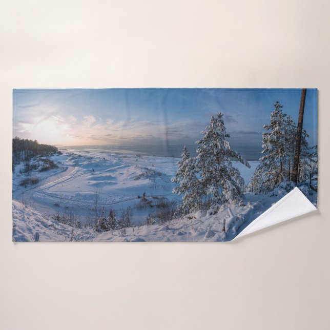 Snowy winter Baltic sea coast Bath Towel (Bath Towel)