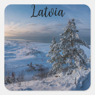 Snowy winter Baltic sea coast Square Sticker