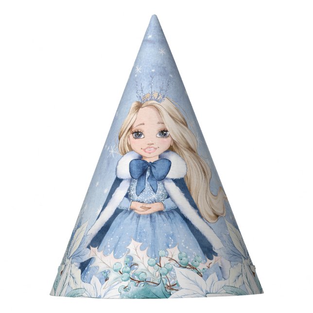 Snowy Winter Blonde Princess Party Hat (Front)