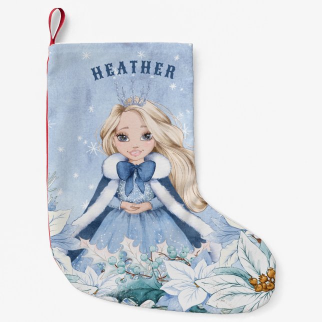Snowy Winter Blonde Princess Small Christmas Stocking (Front)