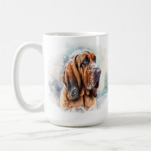 SNOWY WINTER BLOODHOUND DOG FACE COFFEE MUG