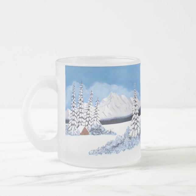 Snowy Winter Bright Frosted Glass Mug (Left)