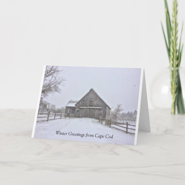 Snowy Winter Cape Cod Scene Greeting Card (Front)