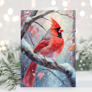 Snowy Winter Cardinal Modern Art Card