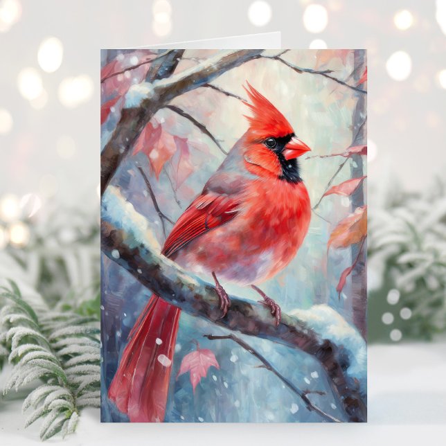 Snowy Winter Cardinal Modern Art Card (Creator Uploaded)