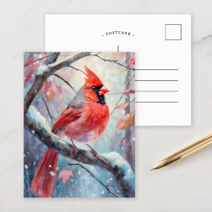Snowy Winter Cardinal Modern Art Postcard