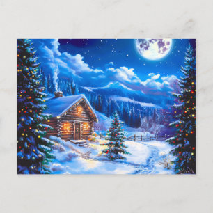 Snowy Winter Christmas Moon Night Cabin Holiday Postcard