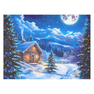 Snowy Winter Christmas Moon Night Cabin Tablecloth