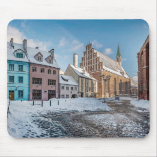 Snowy winter city center in Riga, Latvia Mouse Mat