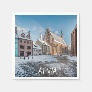 Snowy winter city center in Riga, Latvia Napkin