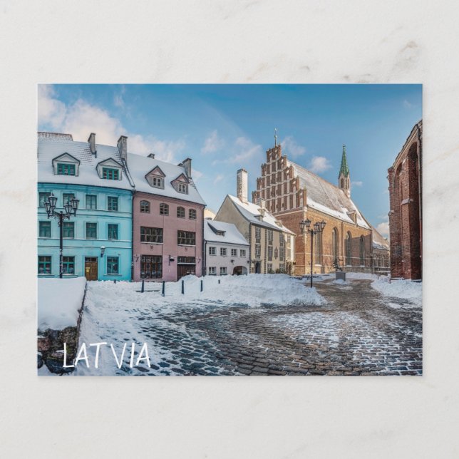 Snowy winter city center in Riga, Latvia Postcard (Front)
