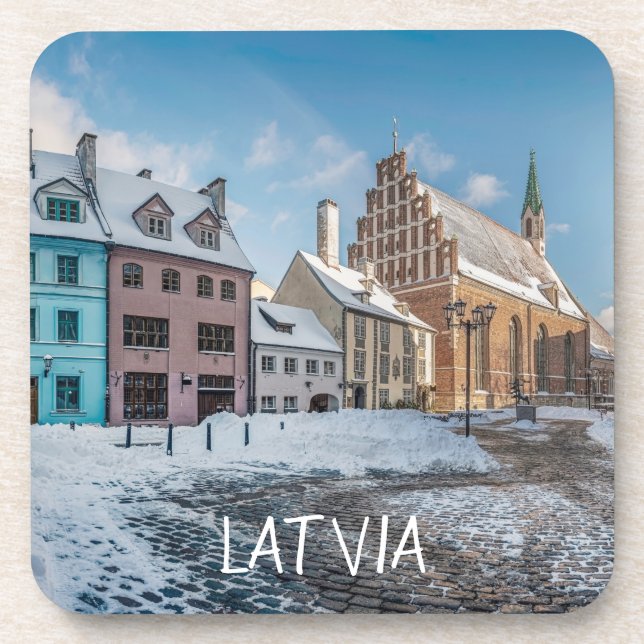 Snowy winter city centre in Riga, Latvia Coaster (Front)