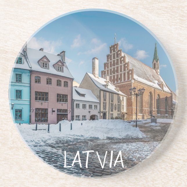 Snowy winter city centre in Riga, Latvia Coaster (Front)