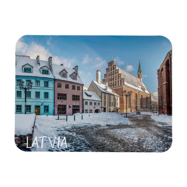 Snowy winter city centre in Riga, Latvia Magnet (Horizontal)