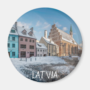 Snowy winter city centre in Riga, Latvia Magnet