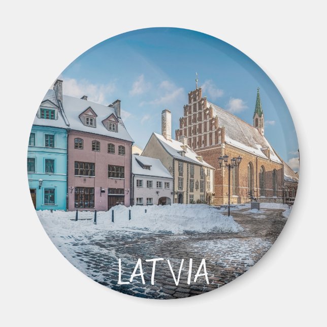 Snowy winter city centre in Riga, Latvia Magnet (Front)