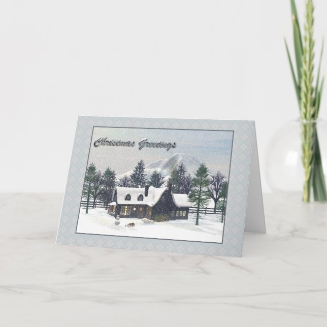 Snowy Winter Cottage Christmas Card (Front)