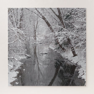Snowy Winter Creek Tree Reflections Puzzle