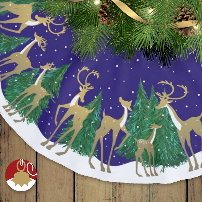 Snowy Winter Deer Forest Christmas Brushed Polyester Tree Skirt (Creator Uploaded)