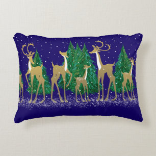 Snowy Winter Deer in Wooded Forest Decorative Cushion