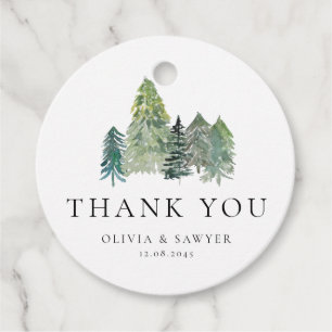 Snowy Winter Evergreen Forest Wedding Thank You Favour Tags