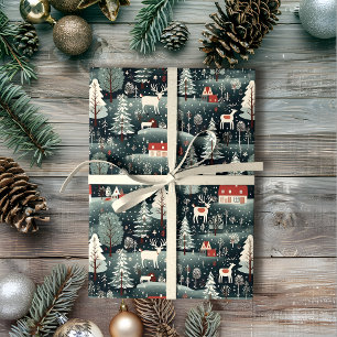 Snowy Winter Farmhouse Wrapping Paper