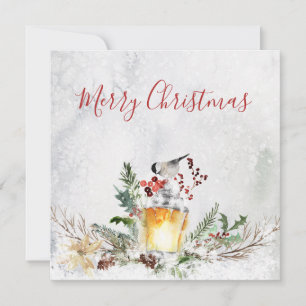 Snowy Winter Floral Lantern Bird Christmas Cards
